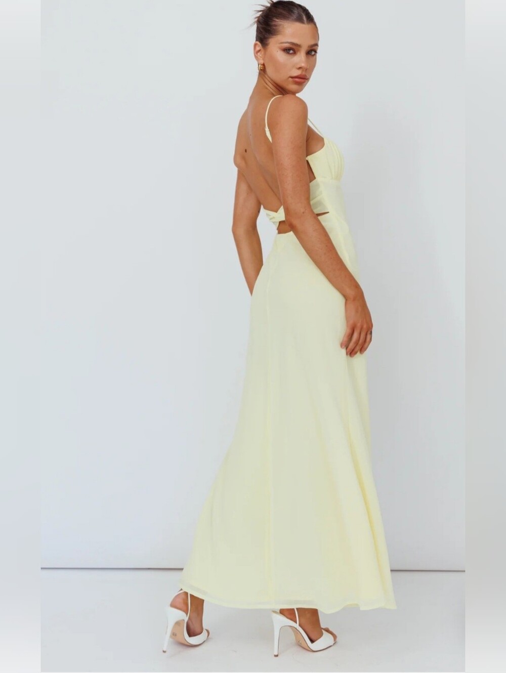 Selfie Leslie NWT Nerida Lemon Twist Back Maxi Dress Size L - Picture 6 of 7